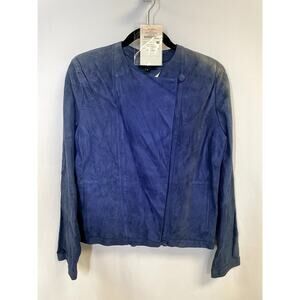 HOTEL PARTICULIER NEW Asymmetrical Suede Leather Moto Jacket Blue Size S